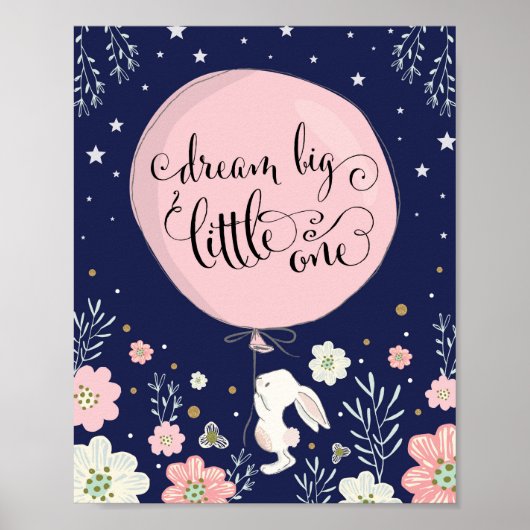 うさぎの保育園の装飾 ラビット ドリーム ビッグ ネイビー ピンク ポスター (正面)