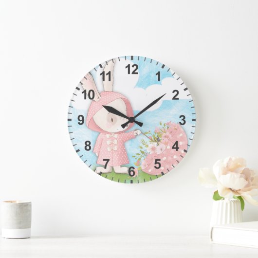 うさぎの傘と花 ラージ壁時計 (ホーム)