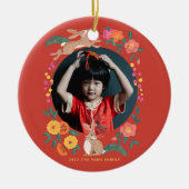 うさぎの写真の旧正月 セラミックオーナメント (正面)