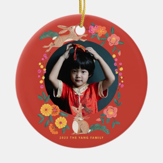 うさぎの写真の旧正月 セラミックオーナメント (正面)