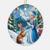 うさぎの冬の森の風景に登場する雪の少女 セラミックオーナメント (左)