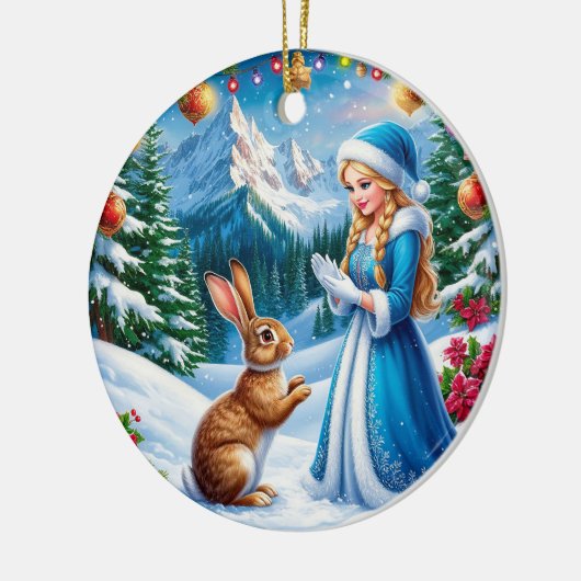 うさぎの冬の森の風景に登場する雪の少女 セラミックオーナメント (左)