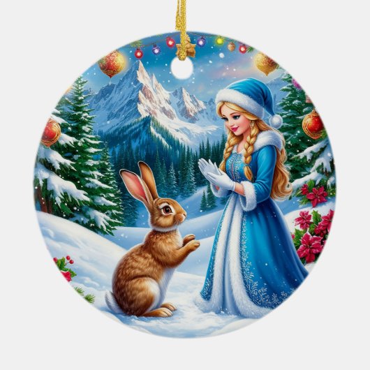 うさぎの冬の森の風景に登場する雪の少女 セラミックオーナメント (裏面)