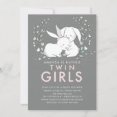 うさぎの双子ちゃんのベビーシャワー招待状 招待状 (正面)