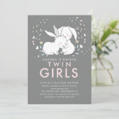 うさぎの双子ちゃんのベビーシャワー招待状 招待状 (スタンド正面)