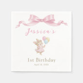 うさぎの女の子のピンクの1歳の誕生日 スタンダードカクテルナプキン (正面)
