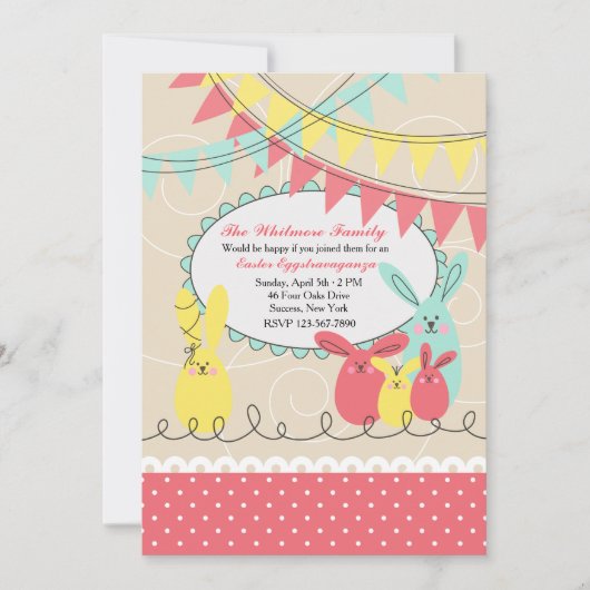 うさぎの家族のイースターお祝い招待状 招待状 (正面)