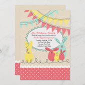 うさぎの家族のイースターお祝い招待状 招待状 (正面/裏面)