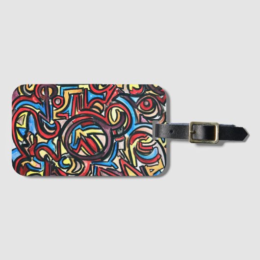 うさぎの片手の絵を描抽象芸術アートを下ろす ラゲッジタグ (正面横)