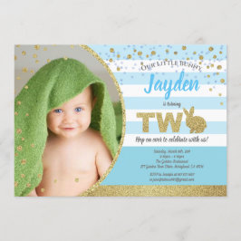 うさぎの男の子の2歳の誕生日写真招待状(青) 招待状