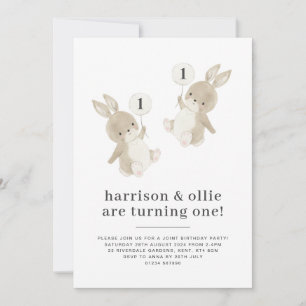 うさぎの男の子 合同1歳誕生日招待状 招待状