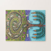 うさぎの穴を下って、ニンジン柳の木のフォークアート ジグソーパズル (横)