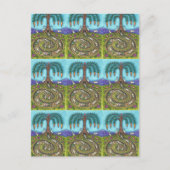 うさぎの穴を下って、ニンジン柳の木のフォークアート ポストカード (正面)