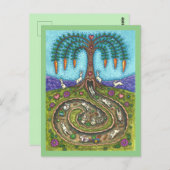 うさぎの穴を下って、ニンジン柳の木のフォークアート ポストカード (正面/裏面)