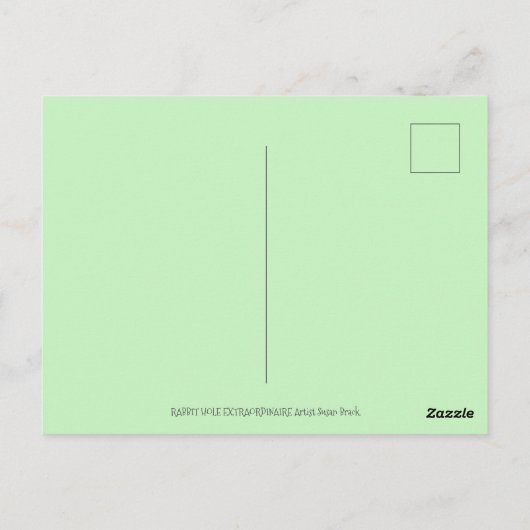 うさぎの穴を下って、ニンジン柳の木のフォークアート ポストカード (裏面)