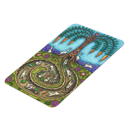 うさぎの穴を下って、ニンジン柳の木のフォークアート マグネット (左側)