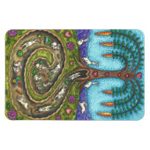 うさぎの穴を下って、ニンジン柳の木のフォークアート マグネット (横)