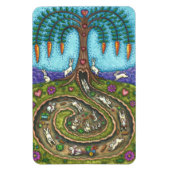 うさぎの穴を下って、ニンジン柳の木のフォークアート マグネット (縦)