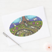 うさぎの穴を下って、ニンジン柳の木のフォークアート 楕円形シール (封筒)