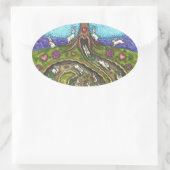 うさぎの穴を下って、ニンジン柳の木のフォークアート 楕円形シール (バッグ)