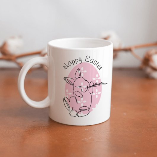 うさぎの線画 ピンクの卵 春 コーヒーマグカップ