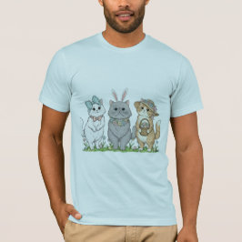 うさぎの耳と花とイースターエッグのかわいいイースターキャット Tシャツ