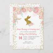 うさぎの花の誕生日招待状 招待状 (正面/裏面)