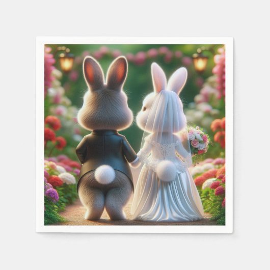 うさぎの花嫁と花婿 スタンダードカクテルナプキン (正面)