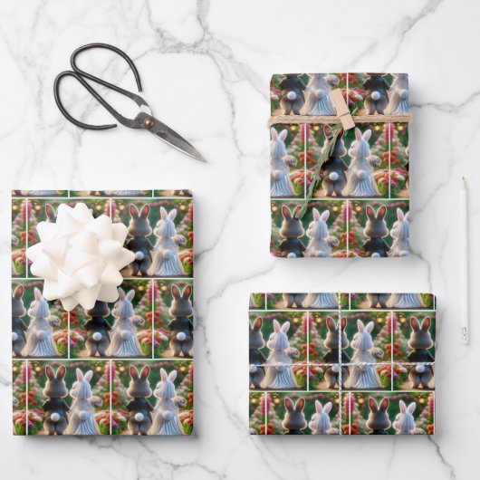 うさぎの花嫁と花婿 ラッピングペーパーシート (正面)