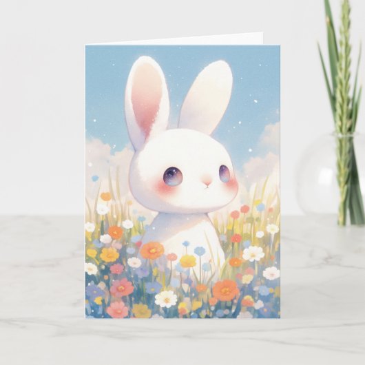 うさぎの花畑の幸せ カード (正面)