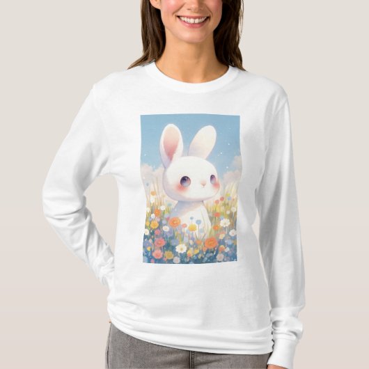 うさぎの花畑の幸せ Tシャツ (正面)