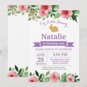 うさぎの誕生日ガール イースターエッグ 初誕生日 招待状 (正面/裏面)