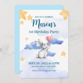 うさぎの誕生日パーティー招待状 男の子 女の子 招待状 (正面/裏面)