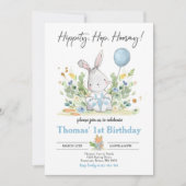 うさぎの誕生日パーティー 青いうさぎ イースターの誕生日 招待状 (正面)