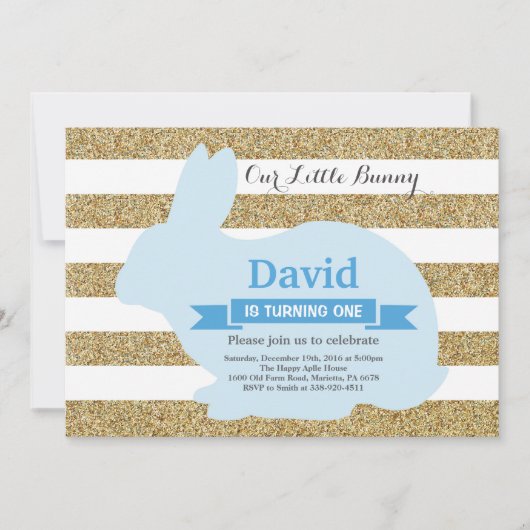 うさぎの誕生日少年 イースターエッグ 初めての誕生日 招待状 (正面)