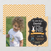 うさぎの誕生日少年 イースターエッグ 初めての誕生日 招待状 (正面/裏面)