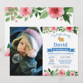 うさぎの誕生日少年 イースターエッグ 初めての誕生日 招待状 (正面/裏面)