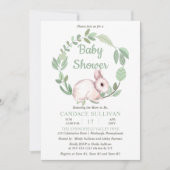 うさぎの賢い花輪の少年ベビーシャワー 招待状 (正面)