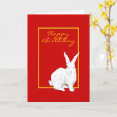 うさぎの赤い誕生日カード カード (黄色い花)