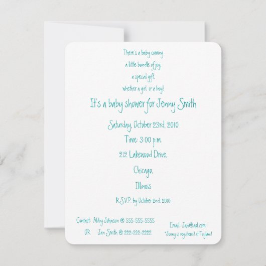 うさぎの赤ちゃんシャワーの1年！ 招待状 (裏面)