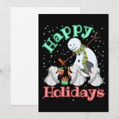 うさぎの雪だるまのクリスマスホリデー動物 シーズンカード (正面/裏面)