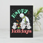 うさぎの雪だるまのクリスマスホリデー動物 シーズンカード (スタンド正面)
