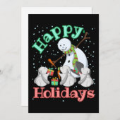 うさぎの雪だるまクリスマスホリデー動物 シーズンカード (正面/裏面)