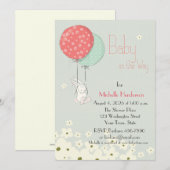 うさぎの風船のベビーシャワー 招待状 (正面/裏面)