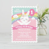 うさぎの1歳誕生日招待状（女の子用） 招待状 (スタンド正面)