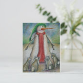 うさぎは食べ雪だるまのニンジンの鼻に必死！ ポストカード (スタンド正面)