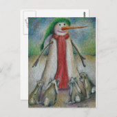 うさぎは食べ雪だるまのニンジンの鼻に必死！ ポストカード (正面/裏面)