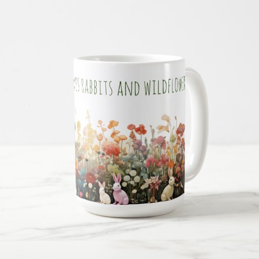 うさぎやワイルドフラワーマグカップを愛する女の子 コーヒーマグカップ (正面右)