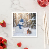 うさぎを見下ろす雪だるま スタンダードカクテルナプキン (インサイチュ)