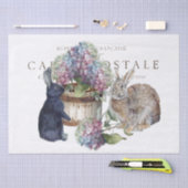 うさぎアジサイ花バケットデコペフランスのージ 薄葉紙 (クラフト)